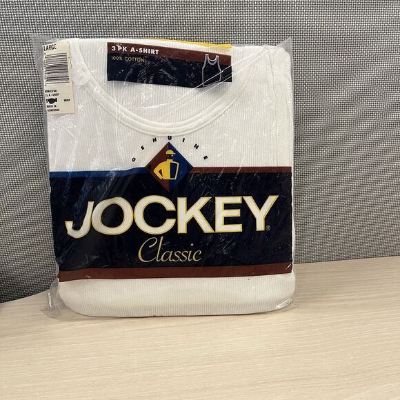 New VTG 1999 Jockey Classic A-Shirts,  3 Pack White Large 42-44 Cotton Wife Beat - Picture 1 of 4